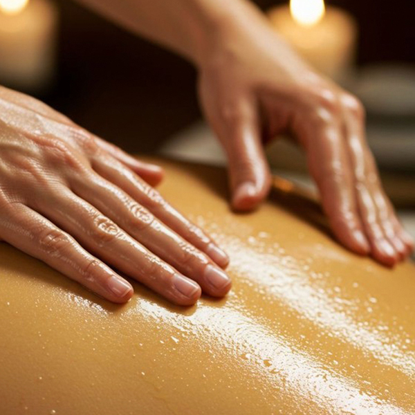 The process of performing a couple massage with female hands