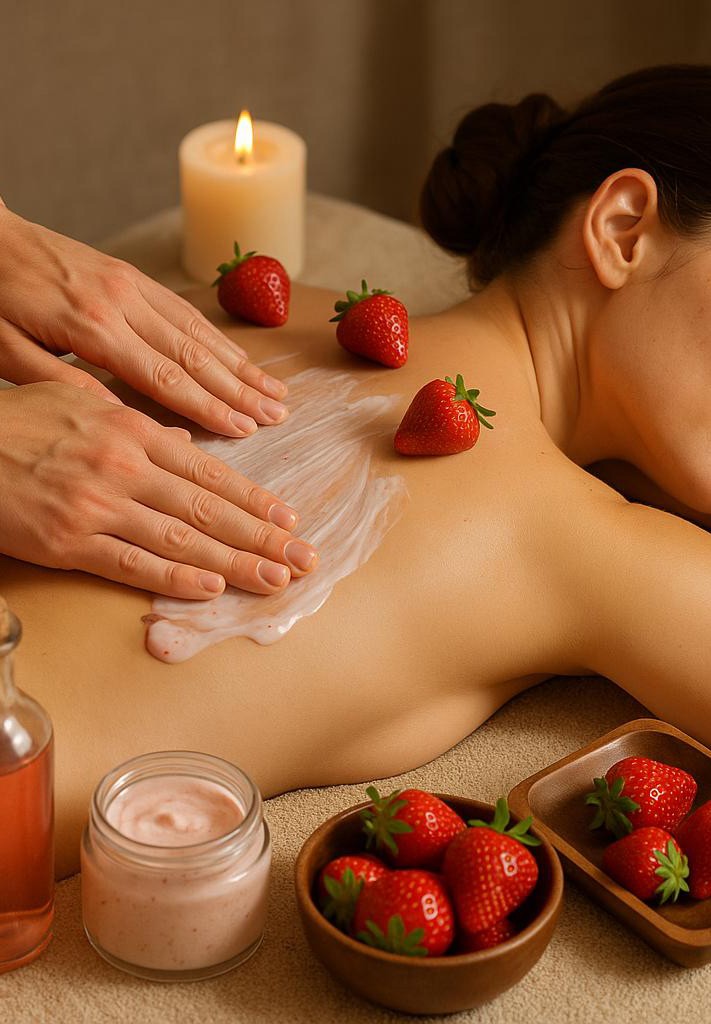 Relaxing strawberry massage using massage cream